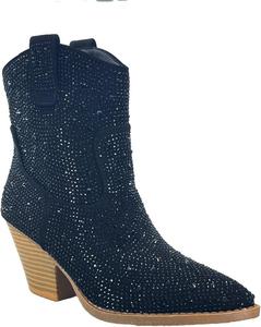 Женские ковбойские ботильоны ABSOLEX с острым носком и стразами, Charcoal