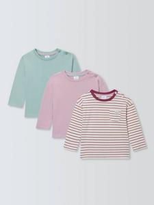 Детская хлопковая футболка с длинными рукавами John Lewis, Pack of 3, Pink