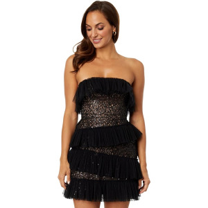 Платье BCBGMAXAZRIA Sequin Lace & Pleated Iba Tulle, черный