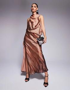 Платье макси ASOS DESIGN с высоким воротом и драпировкой в ​​абстрактный принт