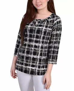 Женский топ с рукавами 3/4 и люверсами NY Collection, мультиколор