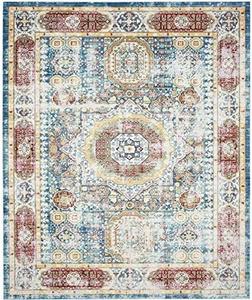 Ковер SAFAVIEH, 201 x 201 см, Valencia Collection, Blue & Multi, дизайн Boho Chic Distressed, без линьки и простой в уходе, идеален для помещений с высокой проходимостью в гостиной, спальне (VAL111M)
