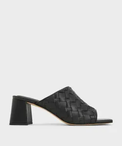 Мюли с плетеным квадратным носком и каблуком Charles & Keith, цвет Black
