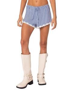 Шорты в полоску с кружевной отделкой Edikted Patty, синий