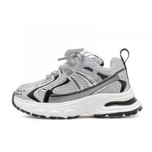 Детские кроссовки для бега low top из искусственной кожи с противоскользящей подошвой, антиударные и дышащие Babaya, серебро серый
