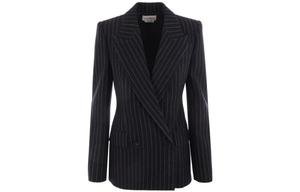 Alexander McQueen Полосатый двубортный приталенный блазер, Black