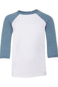 Молодежная бейсбольная футболка с рукавом три четверти BELLA + CANVAS, белый/джинсовый