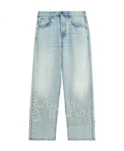 Джинсы с объемным рисунком в виде языков пламени Barrow, синий