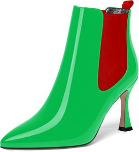 Женские лакированные ботильоны SKYSTERRY на высоком каблуке-столбике 3,3 дюйма, с острым носком для вечеринки, на молнии, Red Green
