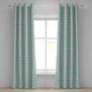 Угловая штора ABAKUHAUS с люверсами, зигзагообразный узор, геометрический волнистый узор елочка, декоративные двухпанельные шторы, 280 см x 225 см, цвет морская пена с белым