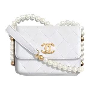 Сумка-кардхолдер из телячьей кожи, Сумка через плечо, Кроссбод женский белый CHANEL