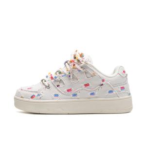 Женские противоскользящие износостойкие низкие кеды для скейтбординга бежевые радужные LIANGHUO