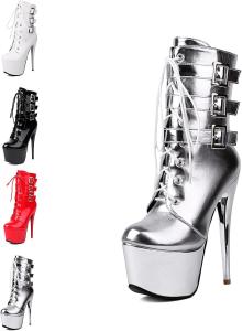 Женские ботильоны на каблуке-стилетто с высокой платформой, круглым носом, шнуровкой, средней голенью, пряжкой и молнией Generic, Silver