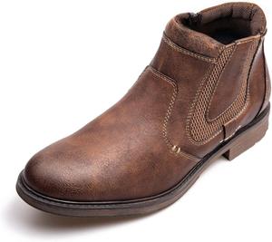 Мужские повседневные мотоциклетные ботинки с боковой молнией, из синтетической кожи, без шнурков, легкие, противоскользящие чукка-бутсы Generic, коричневый