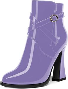 Женские блестящие модные ботильоны с ремешком на щиколотке, лакированные, с круглым носком, на устойчивом высоком каблуке 4 дюйма MOVINSTEPS, Lavender