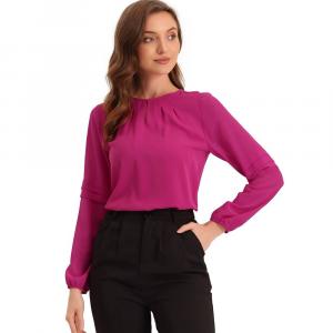 Женские рабочие топы, шифоновая рубашка, полупрозрачная элегантная блузка с вырезом под горло ALLEGRA K, цвет Hot Pink