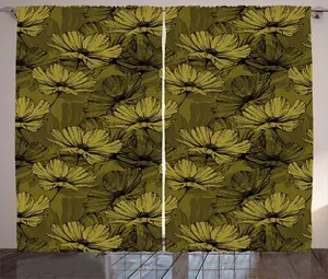 Шторы ABAKUHAUS Floral Rustic, Шторы в земляных тонах, Универсальные ленточные шторы для гостиной с петлями и крючками, 280 x 225 см, бежево-зеленый коричневый Abakuhaus