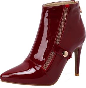 Женские модные ботильоны LYYSKY с острым носком, супер высокие каблуки 10 см, короткие ботинки с лаконичной задней молнией и металлической пряжкой, декоративные, для вечеринок, сексуальные ботильоны на щиколотку T626-7, размеры US4-US15, Wine Red(T627)