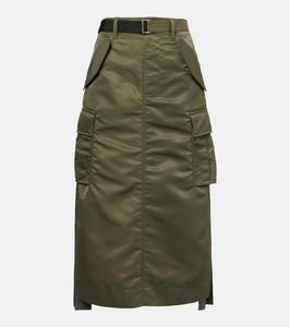 Юбка миди из нейлонового твила Sacai, хаки