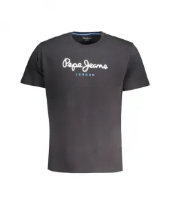 Черная хлопковая футболка с напечатанным логотипом. Pepe Jeans, черный
