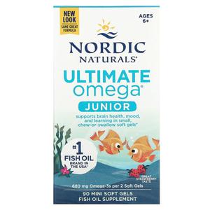 Nordic Naturals Ultimate Omega Junior для детей от 6 лет с клубникой, 680 мг, 90 мягких мини-желатиновых капсул (340 мг на мягкую гель)