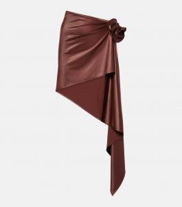 Атласная мини-юбка с цветочной аппликацией Magda Butrym, коричневый