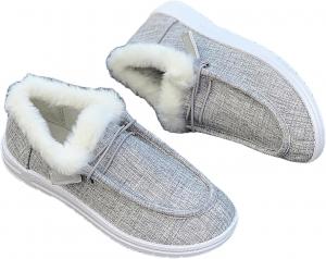 Женские ботинки 2025 модные повседневные удобные зимние ботильоны на меху с теплой подкладкой, слипоны лоферы для снега Generic, Grey