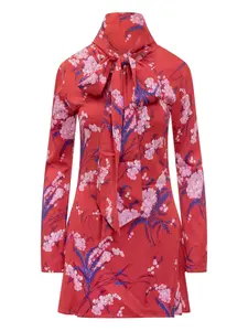 Мини-платье с цветочным принтом и завязкой на шее DES PHEMMES, красный