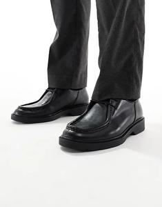 Кожаные мокасины Jack & Jones со шнуровкой черного цвета