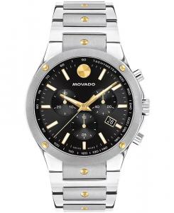 Мужские часы SE Swiss Quartz Chrono из нержавеющей стали, двухцветные, с желтым PVD-покрытием, 42 мм Movado, черный