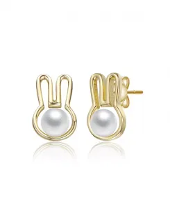 Детские серьги-гвоздики в виде кроликов, покрытые 14-каратным золотом с белым жемчугом Gigigirl, gold
