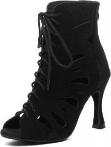 Женские удобные танцевальные туфли Minishion с открытым носком для свадьбы и вечера, ботильоны, L610 Black 9Cm Heel