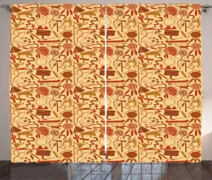 Штора ABAKUHAUS в стиле вестерн-рустик, культура коренных американцев, присборенная штора для спальни с петлями и крючками, 280 x 225 см, цвет светло-оранжевый, красно-коричневый Abakuhaus