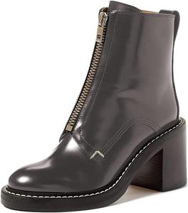 Женские комфортные ботильоны FSJ с низким толстым каблуком, молнией спереди и круглым носком, ручная работа, размеры 4-15 US, Black 1