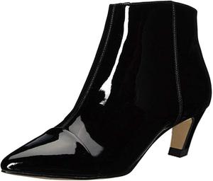Женские элегантные ботильоны XYD с заостренным носком, низким наклонным каблуком и боковой молнией, стильные туфли для офиса и повседневной носки в холодную погоду, Black Patent Leather