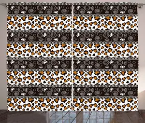 Штора ABAKUHAUS Zambia Rustic с рисунком гепарда, универсальная ленточная штора для гостиной с петлями и крючками, 280 x 245 см, цвет: темно-коричневый, оранжевый, белый Abakuhaus