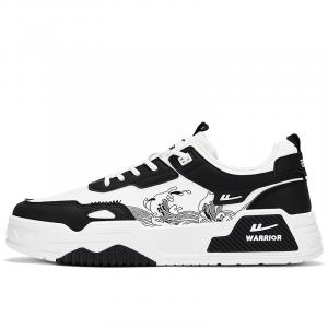 WARRIOR Скользостойкие износостойкие амортизирующие низкие скейтерские кроссовки мужские черно-белые, цвет Black White