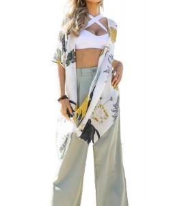 Бохо кимоно с цветочным принтом в белом цвете LETO