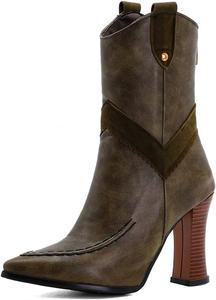 Женские ковбойские ботильоны с зауженным носком, сзади на молнии, на высоком каблуке, вестерн, короткие нарядные ботинки JOEUSTY, Dark Green-Velvet Lined