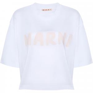 Обрезанная футболка из органического хлопка MARNI, оптический белый цвет