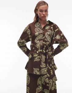 Рубашка ASOS DESIGN из поплина с завязкой на талии и принтом пейсли