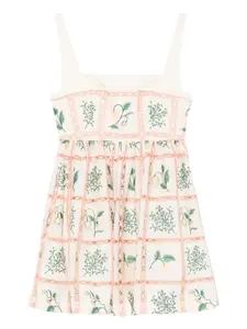 Мини-платье с цветочным принтом и бретелями Agua By Agua Bendita, бежево-розовый