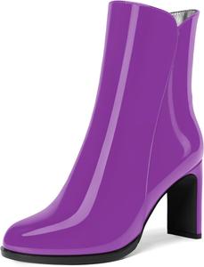 Женские ботильоны MERRORI с молнией, повседневные с круглым носком, лакированные, на высоком толстом каблуке 3,3 дюйма, Purple
