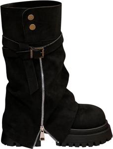 Женские стильные винтажные западные сапоги до середины икры, готическая обувь для повседневной носки, сапоги для верховой езды для вечеринок и выпускных Generic, Black