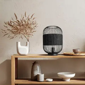 Настольная лампа PUCA E27, клетка, бумажная лампа для прикроватной тумбочки, металл, E27, винтаж, бохо Paco Home, черный