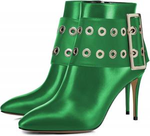 Женские ботильоны FSJ на высокой шпильке с заостренным носком, комфортные, из глянцевой кожи, с металлической пряжкой и боковой молнией, модные, элегантные, для офиса, короткие, размеры US 4-15, Green