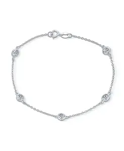 Миниатюрный, простой, минималистичный, круглый браслет с кубическим цирконием, цепочка с цитронами, дюйм, стерлинговое серебро Bling Jewelry, silver