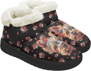 Женские зимние ботинки на шнуровке без шнурков, теплые кроссовки с плюшевой подкладкой, дизайн зимних ботинок, толстые каблуки, противоскользящие Chririnla, Kawaii Yorkshire Terrier