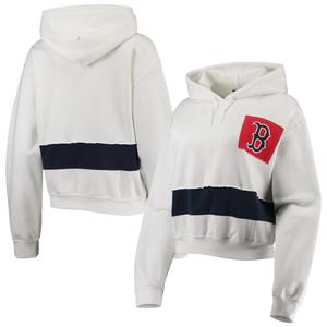 Женский укороченный пуловер с капюшоном белого/темно-синего цвета Boston Red Sox Refried Apparel