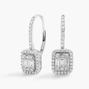 Серьги-подвески с бриллиантами багетной огранки из 18-каратного белого золота (3/4 карата). Blue Nile